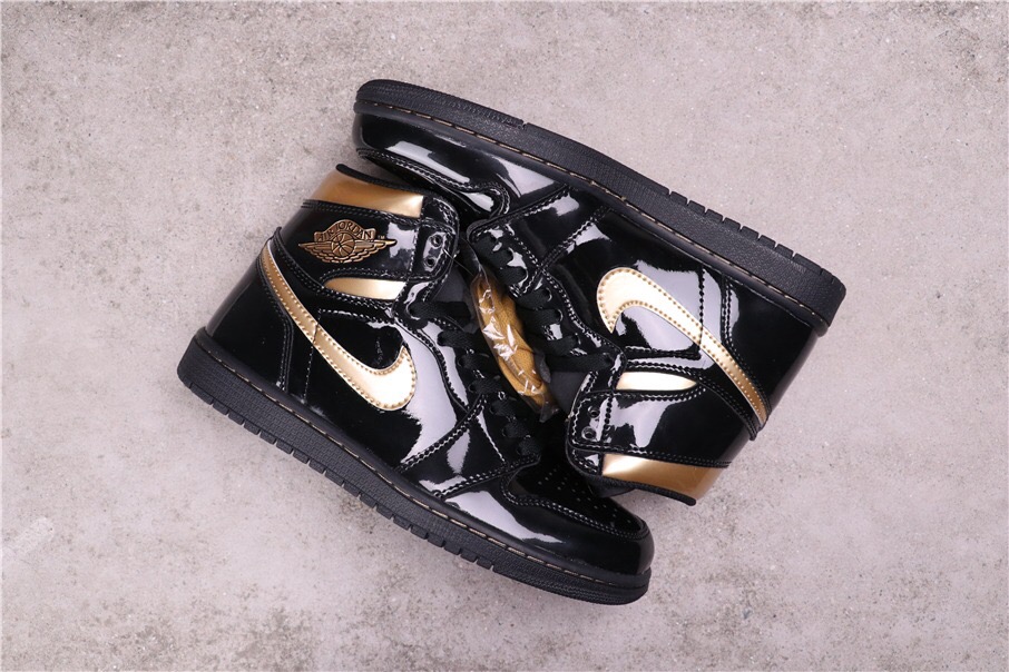 Men Air Jordan 1 Retro Black Gold Shoes